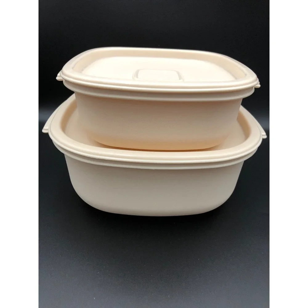 Vintage Rubbermaid Servin' Saver Almond OPAQUE 6 & 12 Cup Sq Set 2247 -2249 RARE